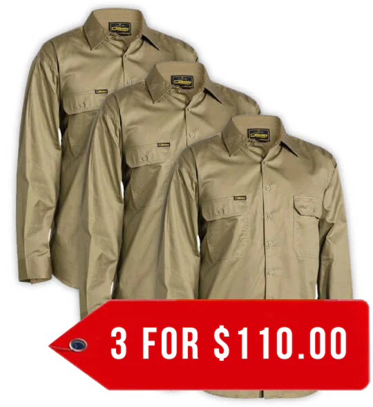 Bisley Cool Lightweight Drill Shirt - Long Sleeve-3 Pack-(BS6893-1) - Image 5